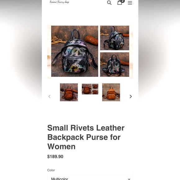 Small Rivets Leather Backpack Purse - Picture 4 of 4